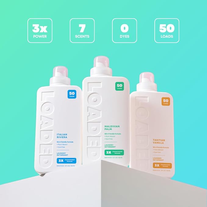 Loaded Laundry Detergent, Luxury Cologne & Perfume Scented | 50 Loads | Coconut & Palm | Skin-Friendly & Plant-Based | Made in USA | 32 oz
