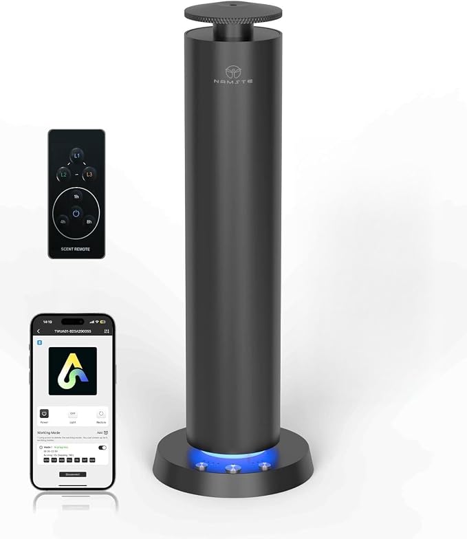 Wireless Waterless Diffuser, 1800Sq Ft Coverage,APP Control | Modes & LED Light, Quiet Rechargeable Portable Scent Diffuser for Home Office Camping (Black)