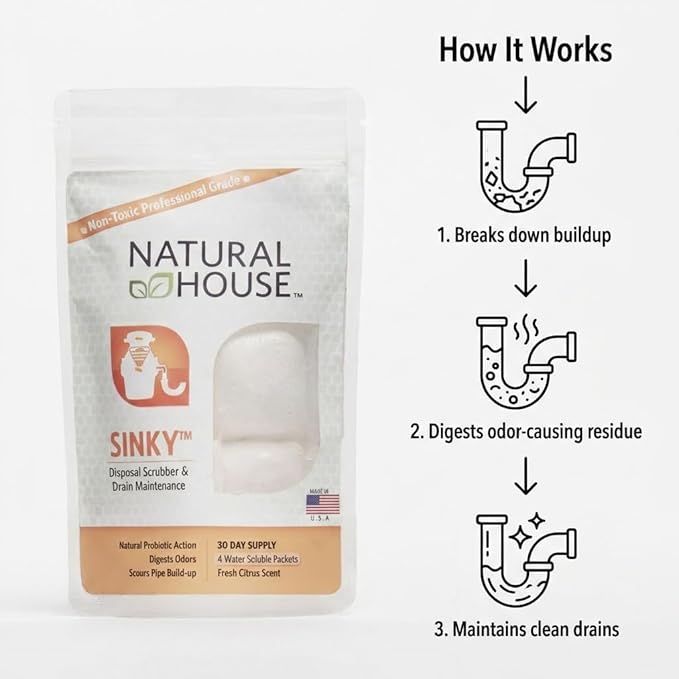 Natural House Sinky - Plant-Based Enzyme Drain Cleaner Pods Family Pack - 120 Count - 2-Year Supply - Septic-Safe, Plumbing-Friendly - Citrus Scent