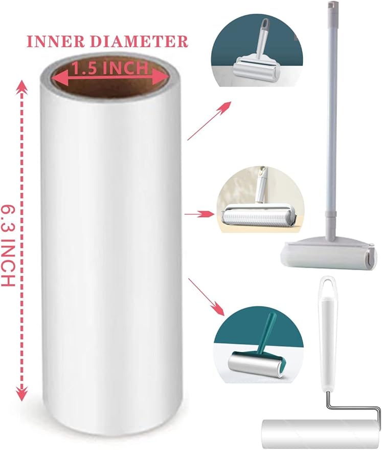 Lint Roller Refills for Pet Hair -1080 Sheets(12packs), 6.3 in Long,1.5 in Diameter,Extra Sticky for Clothes Dog &Cat Hair