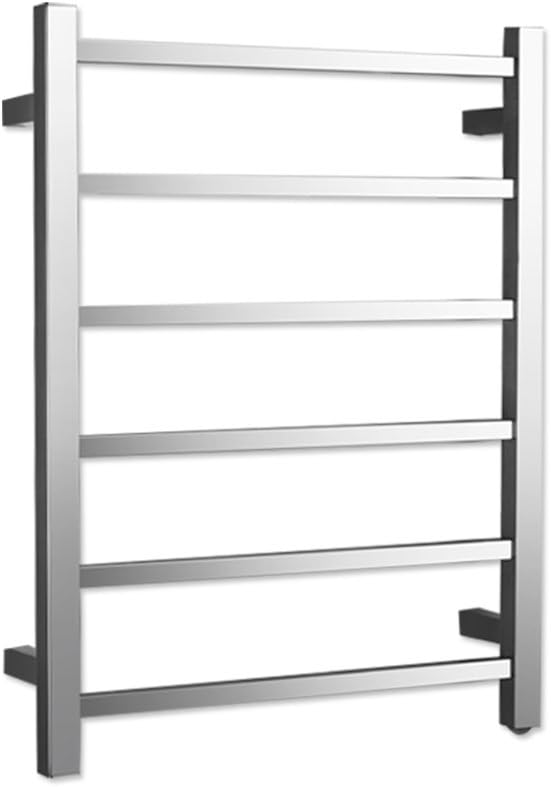 Towel Warmer Polished Chrome for Bathroom Wall Mounted Bath Towel Heater Plug-in Square 6 Bars Drying Rack Stainless Steel Electric Heated Towel Rack ETW13 68W 26.77x20.47x4.13 inches
