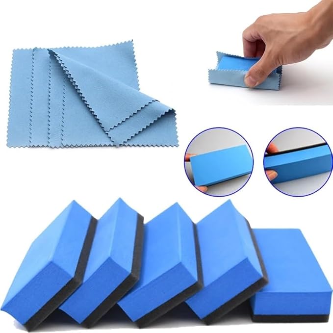 Ceramic Coating Applicator Kit – Blue Sponge & Microfiber Cloth，Compatible for Car Wax, Glass & Paint Protection(5Pcs Cloth)