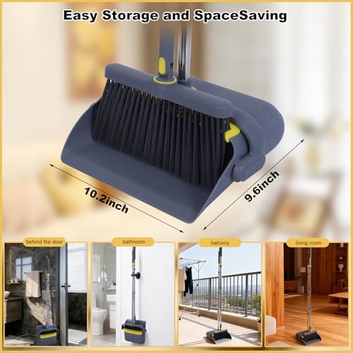 Ultimate Home Cleaning Bundle: Heavy Duty Upright Broom and Dustpan Set with Rotatable Head, 77.5" Extendable Window Squeegee Kit, 3-in-1 Microfiber Scrubber Floor Sweeper for RV, Kitchen, Car
