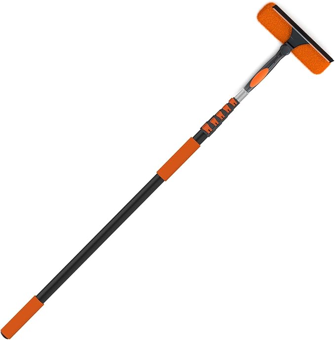 LAANPOLE 30FT Window Squeegee with Extension Pole, 2-in-1 Squeegee for Window Cleaning, Professional Cleaning Kit for Home with 24FT Telescoping Pole for Outdoor Indoor Use