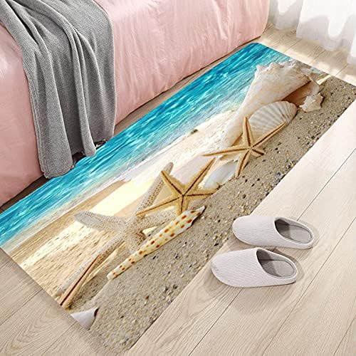 WODEJIA Non Slip Bath Rugs Sponge Foam for Bathroom,Soft Flannel Mat Rug for Living Room, Absorbent Water Clearance MatS for Forlaundry Room and Kitchen,Ocean Beach Themed Carpt 71x24 Inches