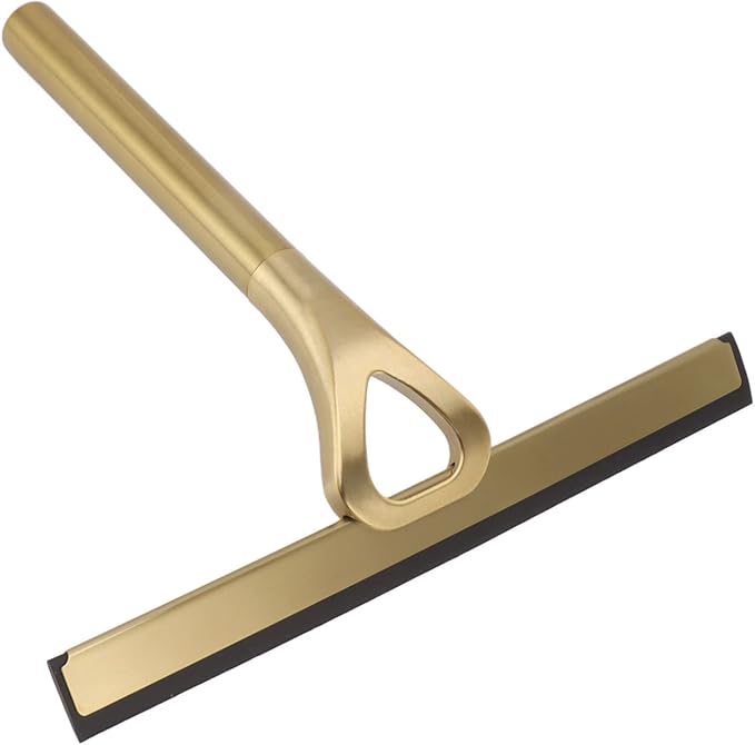 Gold Shower Squeegee Stainless Steel Window Squeegee Bathroom Cleaner Tool, Non Slip Handle, 10-Inch Blade, with Hook for Window, Tiles, Car Glass 22.5x22cm / 8.9x8.7in