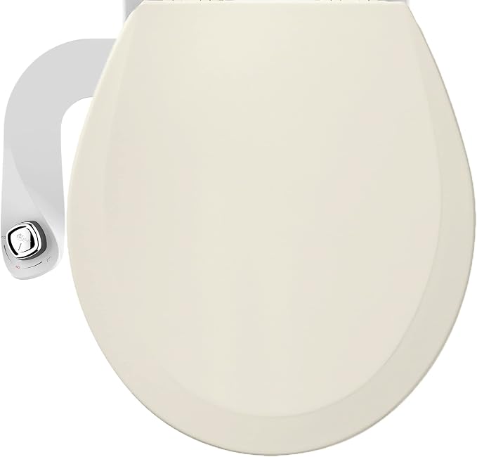 Bio Bidet by Bemis 500EC Toilet Seat with Perfect Fit, Fresh Water Spray, Non-Electric, Easy to Install Bidet, ROUND, Biscuit