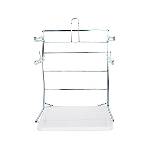 SSWBasics Plastic Grocery Bag Holder - Durable Chrome Stand for Easy Storage - Fits 11½”W x 6”D x 21”H Bags - Compact Unit, 12" W x 12" L x 16" H