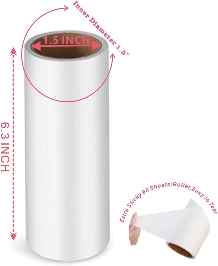 Lint Roller Refills for Pet Hair -1080 Sheets(12packs), 6.3 in Long,1.5 in Diameter,Extra Sticky for Clothes Dog &Cat Hair