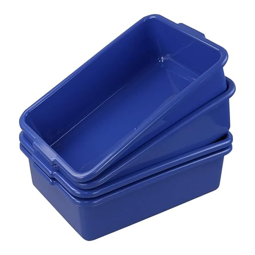 Hespama 4 Packs 13L Commercial Bus Tub, Utility Wash Basin Tote Box, Blue