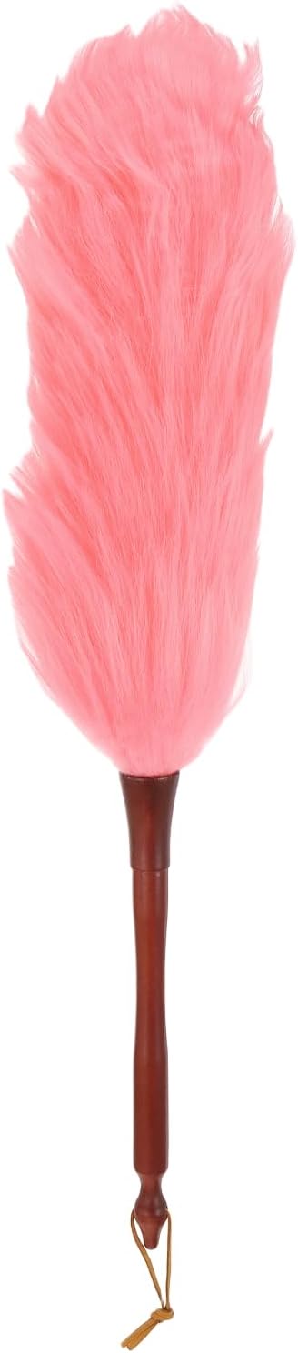 uxcell Wool Duster, 20.5" Natural Feather Cleaner Household Cleaning Duster with Solid Wooden Handle for Cleaning Fans Window Blinds Shelves Furniture, Pink