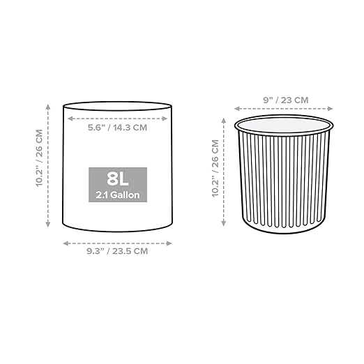 Modern Round Waste Basket - 2.1Gal/7.9L Open Top Trash Bin - Gray Garbage Can with Removable Plastic Bin Liner - Touchless Bathroom Garbage Can or Trash Can for Kitchen - Minimalist Office Trash Can