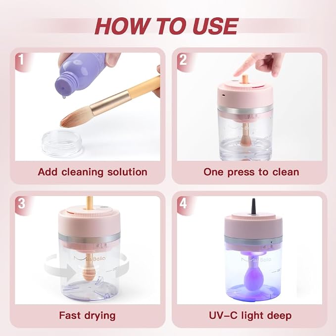 Electric Makeup Brush Cleaner Dryer Machine with cleaner solution UV-C Light, USB Charging Automatic Cosmetics Brushes Cleaning Drying Machine for Almost All Size Make up Brushes