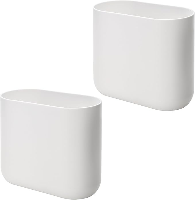 iDesign Small Slim Plastic Bathroom Trash Can, Garbage Can for Bedroom, Office, Desk, Dorm, 2-Pack, White