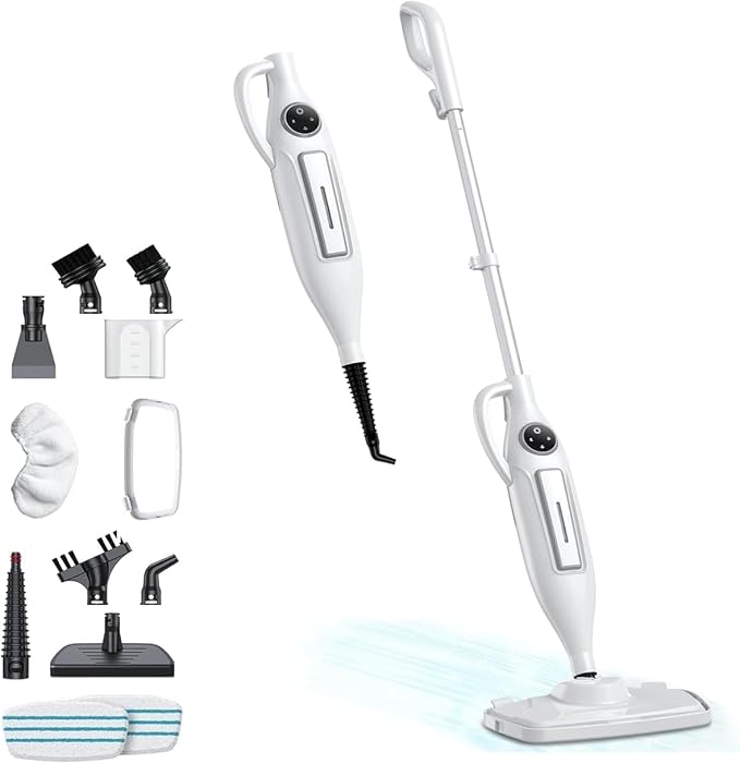 10 in 1 Steam Mop with Power Handheld Steamer, 266℉ Deep Cleaning, Removable Water Tank, 23FT Cord 2 Steam Modes & Multi-Purpose Steamer For Sealed Hard Floor, Laminate, Marble, Stone Floors