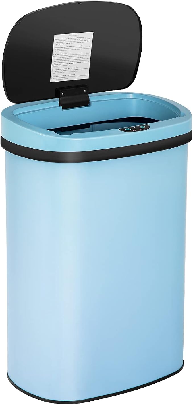 Furniture of America Verbena 13 Gallon Metal Household Trash Can with Motion Sensor Lid for Kitchen, Black