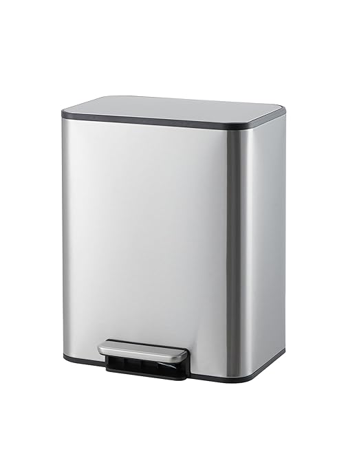 GarveeHome 3.4 Gallon Small Bathroom Trash Can, Stainless Steel Garbage Can with Quiet Soft-Close Lid, Foot Pedal & Removable Inner Bucket for Home, Office, Silver