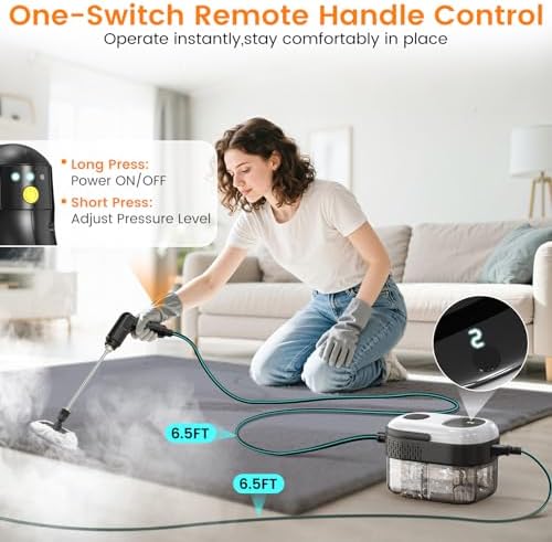 Pressurized Steam Cleaner, 3-Level Adjustable Handheld Steamer Cleaning for Home, 15s Fast Heat-Up & 47.3oz Tank, 2500W Multi-Surface Portable Steamer for Floor/Grout/Car with 33PCS Accesssories