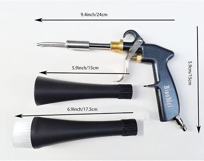 High Pressure Car Interior Spraying Washing Gun Automobile Detailing Cleaning Car Detailing Dry Washing Gun with Brush (New ugrade Aluminum Tube Rotate)
