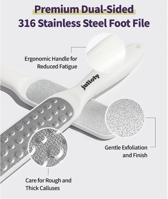 Foot Callus Remover Home Care Set – Professional Stainless Foot File & Scrubber, Exfoliating Serum for Smooth Skin, Effective on Wet and Dry Feet