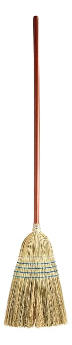 Rubbermaid Commercial Products Heavy-Duty Corn Broom, 1 1/8-Inch Wood Handle, Blue, Indoor/Outdoor Broom for Courtyard/Garage/Lobby/Mall/Office, Pack of 12