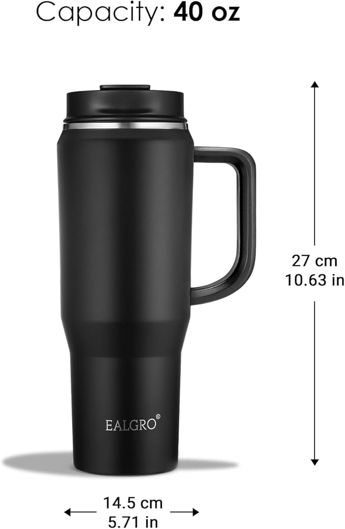 EALGRO 40 oz Tumbler with Handle, Insulated Tumblers with Lid and Straw, Large Metal Sports Water Bottle Jug, Thermal Stainless Steel Travel Coffee Mug Cup, Dark Rainbow