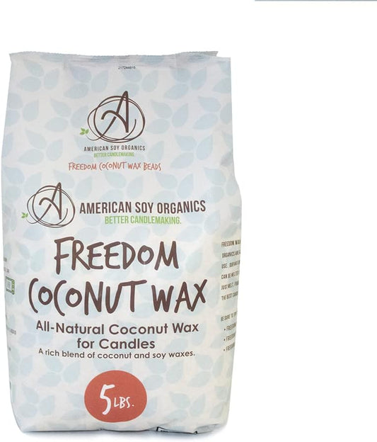 American Soy Organics Freedom Coconut Soy Wax Beads for Candle Making - Natural Candle Making Supplies - Paraffin-Free,Beeswax-Free Coconut Candle Wax for Container Candles,Tealights, Wax Melts 5 lbs