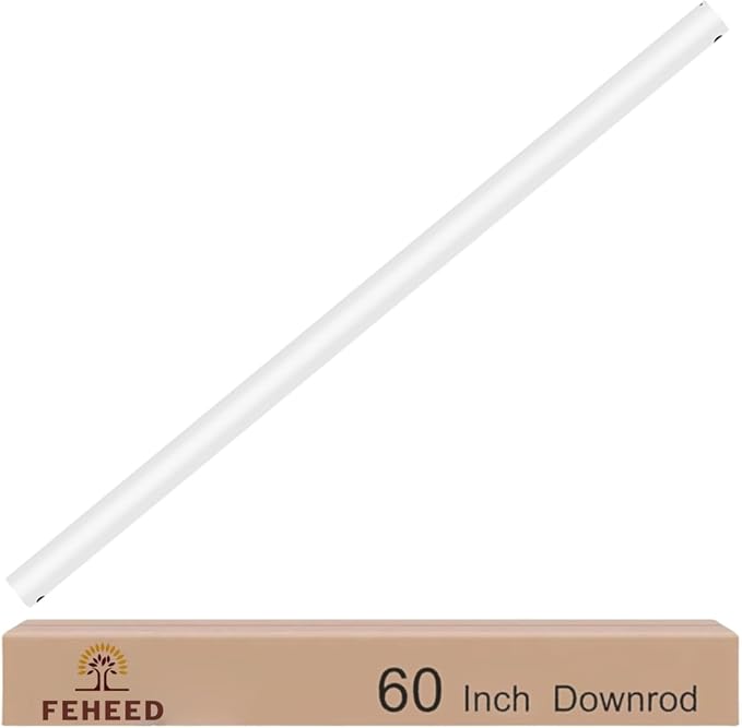 60 Inch Ceiling Fan Downrod, 1" Diameter White Ceiling Fan Extension Rod (No Threads) with 5 x 18-AWG Wires,Universal Down Rods for Ceiling Fans,Easy Installation