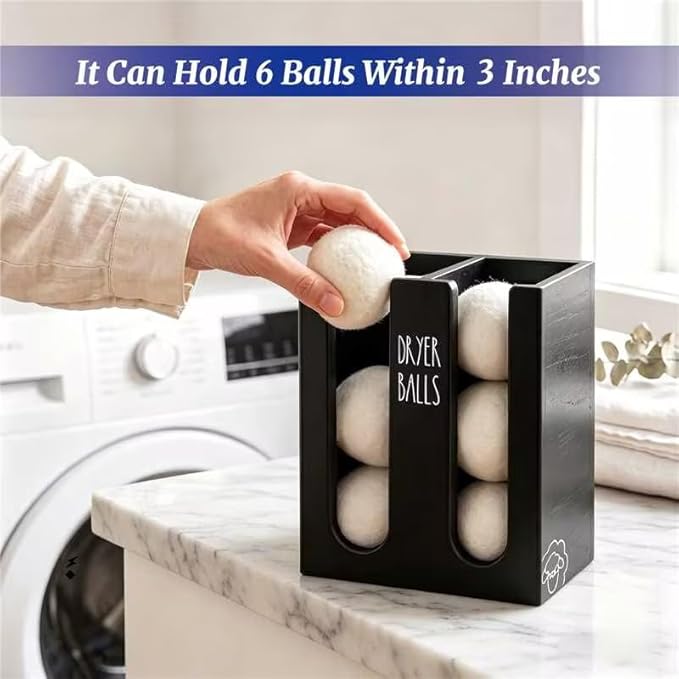Magnetic Dryer Ball Holder Wall Mount for Washer Dryer, Wood Laundry Organizer and Storage, Wool Dryer Balls Container Dispenser Basket with Magnetic Lint Bin, Laundry Room Accessories and Essentials