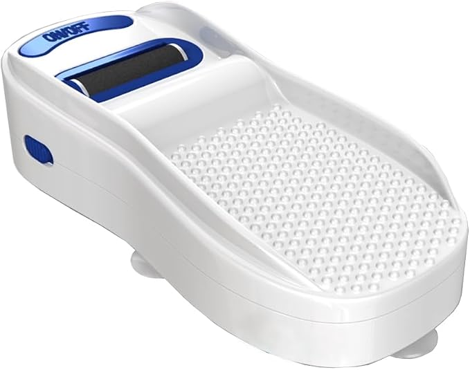 Salon Step Pedi Polisher – Hands-Free Foot Exfoliator for Shower or Dry Use, Waterproof Smoother with 360 Spinning Buffer, Suction Base for Stability, at-Home Pedicure Tool
