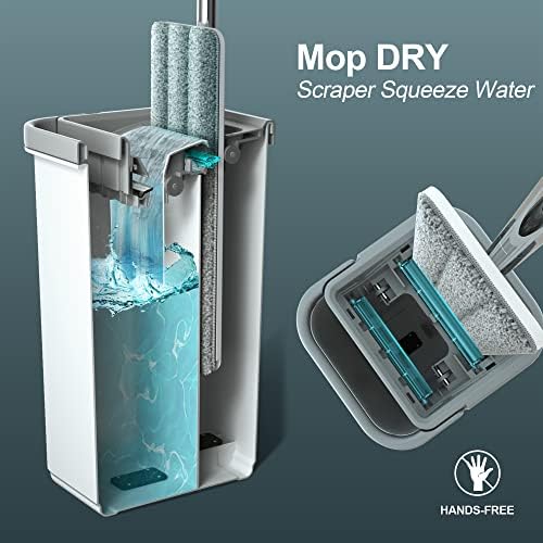 JOYMOOP Hands-Free Mop and Bucket with Wringer Set with Microfiber Cleaning Cloth, Househould Cleaning Tool of Floor Mop and Kitchen Towels