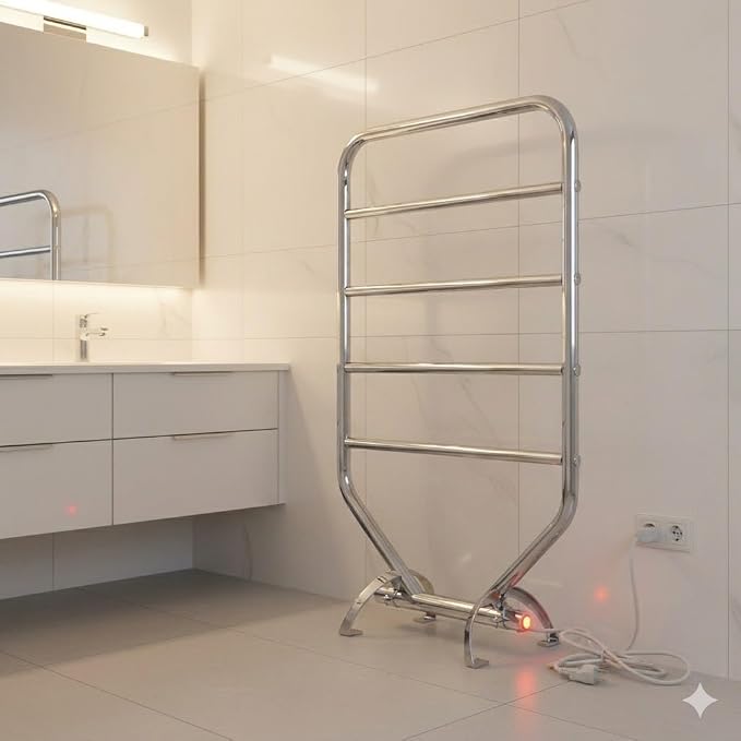 Warmrails Traditional Towel Warmer - Free-Standing or Wall Mounted Towel Warmer Rack for Drying Towels and Garments - 34-Inch Chrome Finish Frame with 4 Bars - Model RTC