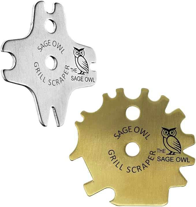 Sage Owl Bristle-Free Brass BBQ Grill Scraper Combo – Includes Stainless Steel Grill Cleaner for Outdoor Grills, Porcelain Grates Barbecue Tool and Accessories - Gifts for Men