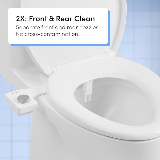 TUSHY NEW Fresh Dual Nozzle Cool Water Bidet: Ultra Slim Toilet Seat Attachment with Luxury 2 in 1 Front & Rear, Self-Cleaning, 180º Clean, (DIY Install, 10 Minutes), Non-Electric, Brushed Brass Knob