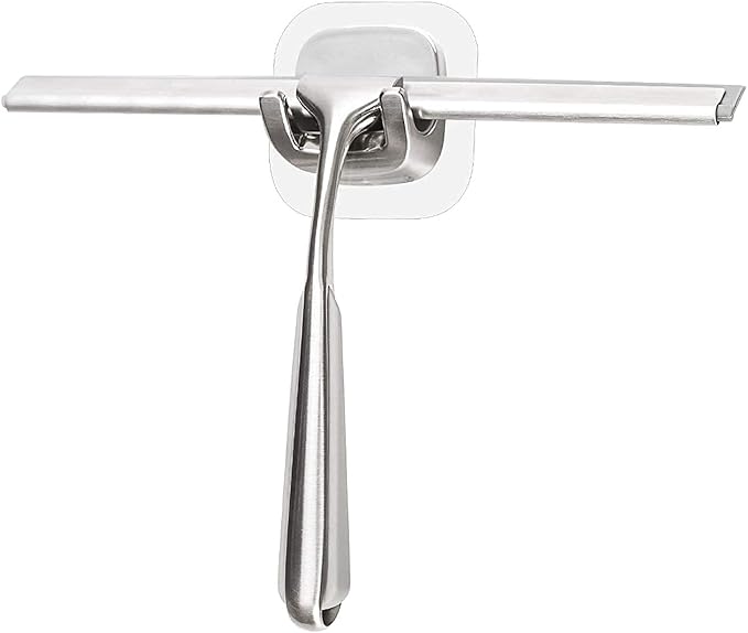 Shower Squeegee with Suction Storage Hook, 10 Inch Squeegee for Shower Glass Door