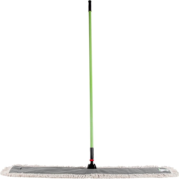 Restaurantware-Clean Tek Professional 48.03 x 5 Inch Dry Floor Mop, 1 Disposable Dust Mop - 64-Inch Handle, Secure Attachment, Blue Cotton, Ideal For Floor, Cleaning Home, Office