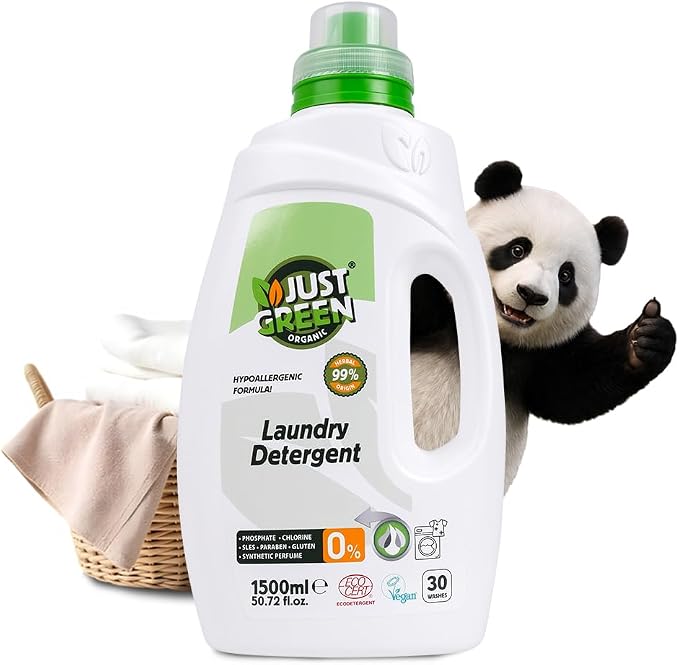 Liquid Laundry Detergent, Plant-Based Laundry Soap, Non-Toxic, Hypoallergenic, Fragrance-Free, EcoCert Certified, Vegan, For Whites & Colors, 30 Washes, 50.7 fl oz (1500 ml)