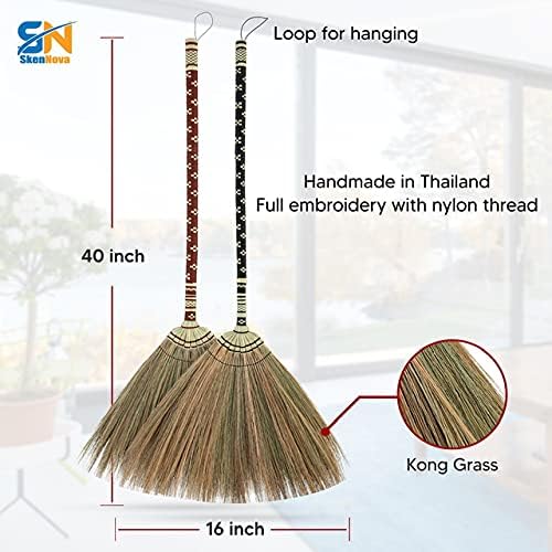 Asian Straw Broom Witch Broom Undecorated Wedding Jumping Broom with Bamboo Stick Handle (Dark Brown)