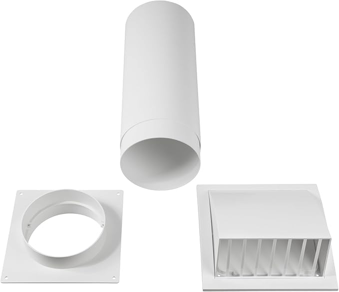 Repa Market 5 Inch Plastic Through Wall Ventilation Kit - Dryer Vent Hood with Cuttable PVC Pipe and Duct Connector - White Indoor Dryer Vent Kit/Outdoor Dryer Vent Cover - Dryer Exhaust vent
