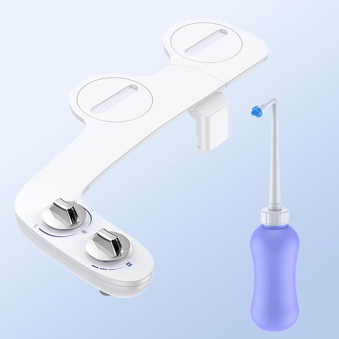 GarveeHome Bidet Attachment for Toilet, Dual Self-Cleaning Nozzles with Rear & Feminine Wash, Adjustable Water Pressure, Easy Installation, White Hygienic Bathroom Accessory