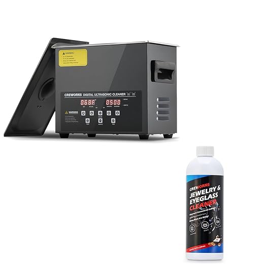 CREWORKS 3L Ultrasonic Cleaner with Degas Mode & 17 fl oz Jewelry Cleaner Solution 1:40 Dilution