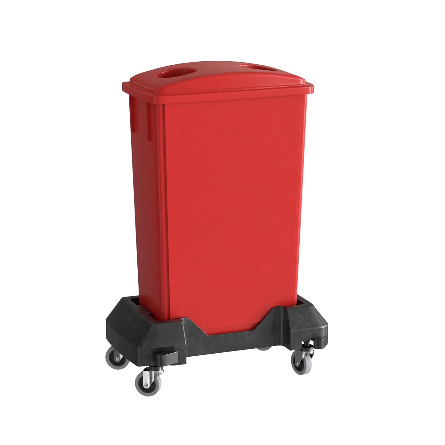 23 Gallon Red Slim Jim Trash Can with Bottle Lid and Dolly