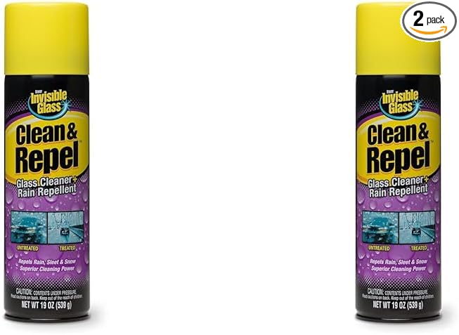 Invisible Glass 91184 19-Ounce Premium Glass Cleaner with Rain Repellent for Exterior Automotive Glass and Windshields to Shield Against Rain, Snow, and Sleet, 2 Pack