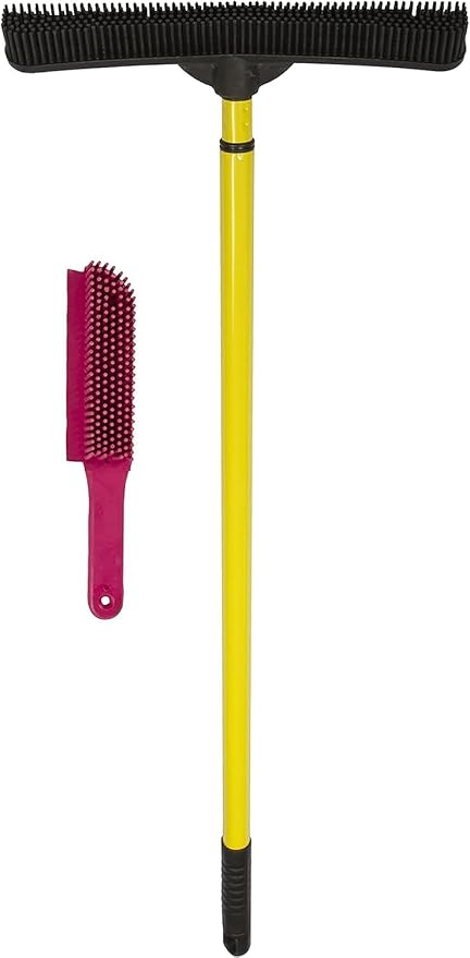 FURemover Pet Hair Removal Rubber Broom, 58" Telescopic Handle with Lint Brush