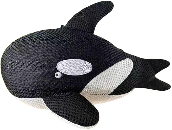 Fuovt Orca Whale Hot Tub Scum Absorber - 3D Mesh Scum Sponge with Rope & Suction Cup, Machine Washable Scum Absorber for Swimming Pool, Hot Tub & Spa Cleaning Tool