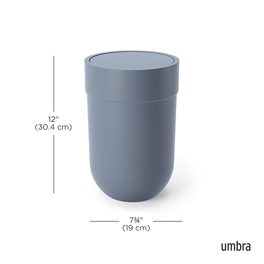 Umbra Touch Trash Can, Small Garbage Bin Waste Basket with Lid for Bathroom, Slate Blue