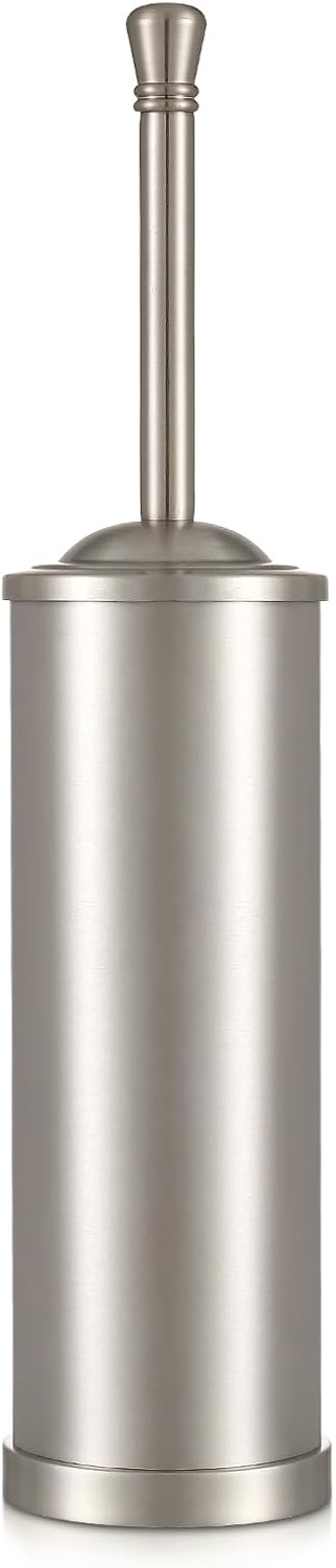 Stainless Steel 304 Toilet Brush and Holder,Toilet Bowl Brush with Long Handle for Bathroom,Toilet Cleaner Brush-Space,Saving,Covered Brush,Durable, Deep,Cleaning,Splash Resistant (Stain Nickel)