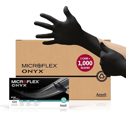 Ansell MICROFLEX Onyx N64 Disposable Nitrile Exam Gloves for Automotive, Metal Fabrication - XL, Black (Case of 1000)
