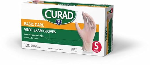 Curad Powder-free Exam Gloves Vinyl 100 each (Pack of 3)- Small