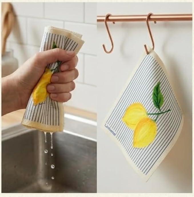 Lemon Collection Swedish Dishcloth, Reusable Paper Towel, Super Absorbent Cellulose Sponge, Kitchen Cleaning Cloth, Washable & Compostable (Lemon Zest - 4 Pack)